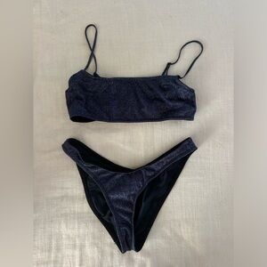Navy Blue Sparkle Triangl Bikini S top M bottoms normal coverage